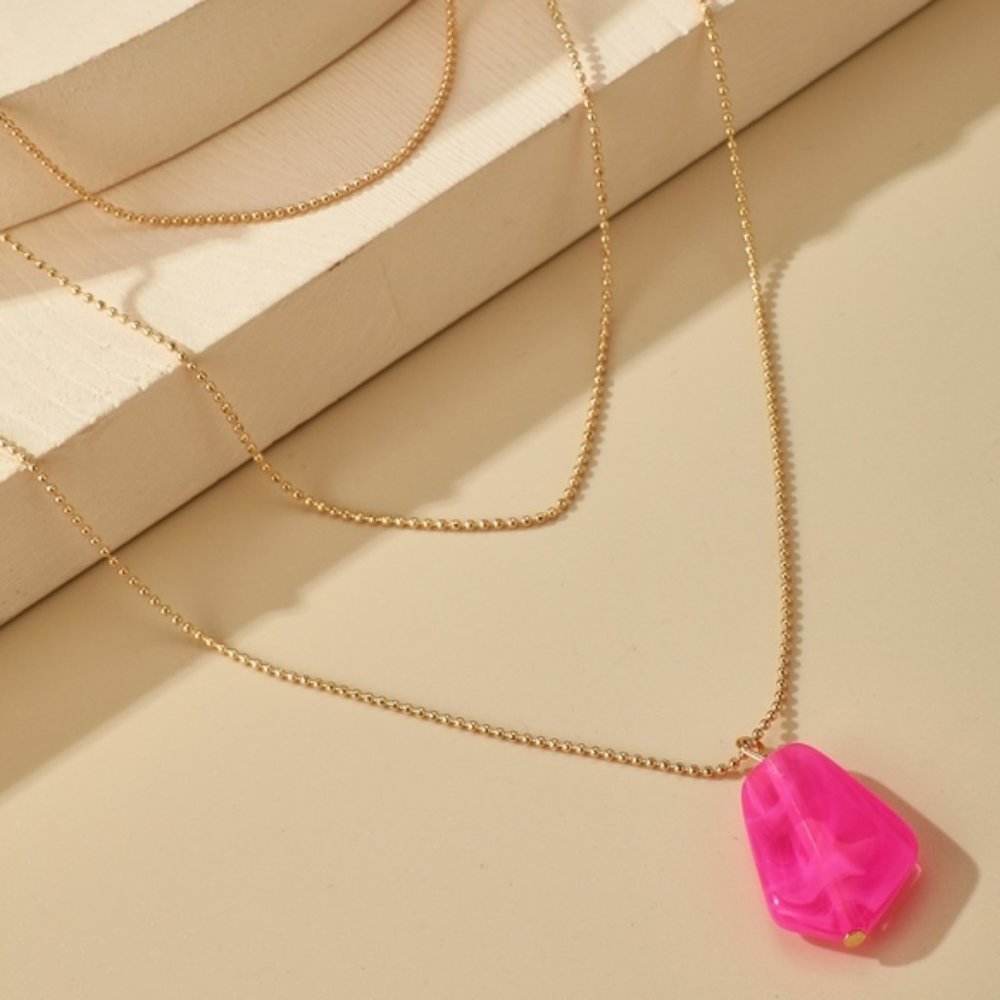 Hot Pink Pendant Layered Necklace